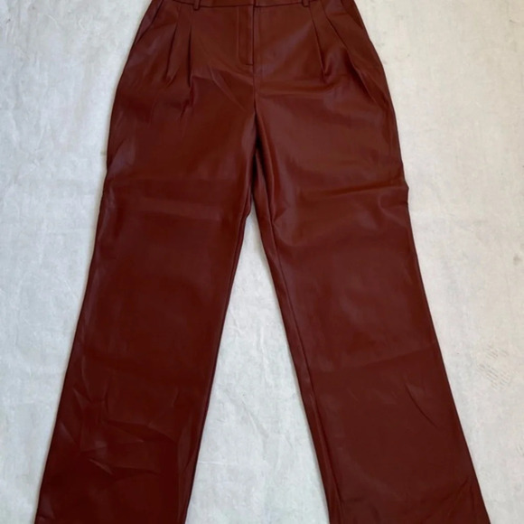 House of Harlow 1960 Brown Vegan Leather Wide Leg High Rise Trouser Pant US 10 - Picture 1 of 8